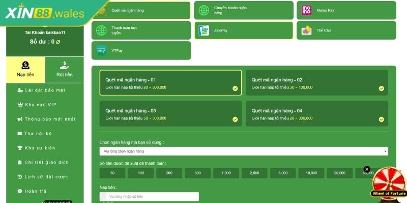 Nạp Rút Tiền xin88 1 Nạp rút tiền Xin88 thông quan hình thức internet banking